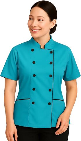 Short Sleeves Tailored Fit Chef Coat Jacket Uniform for Women for Food Service, Caterers, Bakers and Culinary Professional in Saudi Arabia