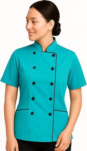 Short Sleeves Tailored Fit Chef Coat Jacket Uniform for Women for Food Service, Caterers, Bakers and Culinary Professional in Saudi Arabia