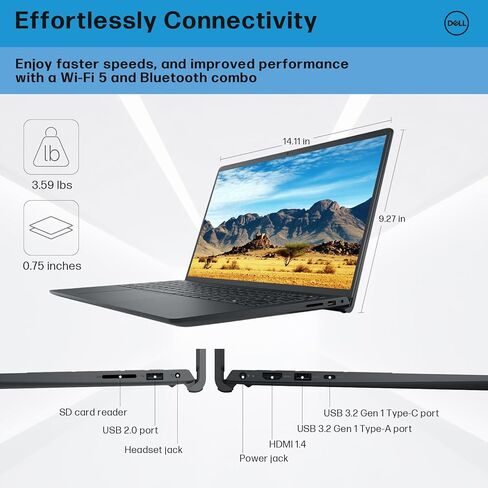 Dell Inspiron 15 جهاز كمبيوتر محمول من شاشة اللمس ، 15.6 "FHD شاشة مضادة لخطودية ، AMD Ryzen 7 7730U (Beat Intel I7-1355U) ، 64GB RAM ، 2TB SSD ، 128 GB UFD ، AMD Radeon Graphics ، Wi-Fi ، HDMI ، Weblost ، Windows 11 in Saudi Arabia