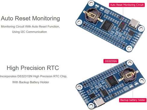 RTC WatchDog HAT for Raspberry Pi 4B/3B+/3B/2B/Zero W/Zero WH/Zero 2W /Jetson Nano, Onboard DS3231SN High Precision RTC Chip, Real Time Clock, Watchdog, Auto Reset Monitoring, All in One Module in Saudi Arabia