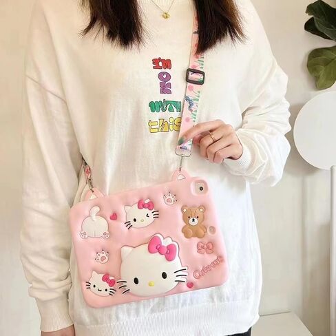 Cartoon Case for iPad 10.9" 2022，MONEHOYSY Cute Soft Silicone Kickstand [Drop Proof,Shock Proof,Anti Slip] Back Stand Cover Case for Kids Children Teens Girls Boys (Kitty) in Saudi Arabia