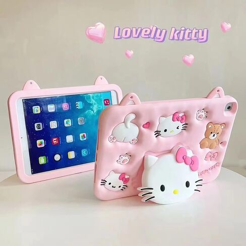 Cartoon Case for iPad 10.9" 2022，MONEHOYSY Cute Soft Silicone Kickstand [Drop Proof,Shock Proof,Anti Slip] Back Stand Cover Case for Kids Children Teens Girls Boys (Kitty) in Saudi Arabia