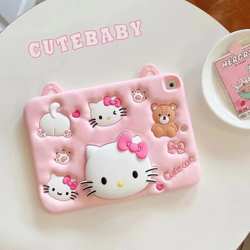 Cartoon Case for iPad 10.9" 2022，MONEHOYSY Cute Soft Silicone Kickstand [Drop Proof,Shock Proof,Anti Slip] Back Stand Cover Case for Kids Children Teens Girls Boys (Kitty) in Saudi Arabia