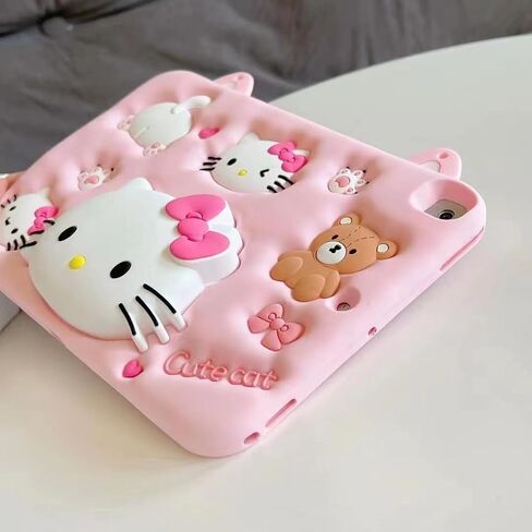 Cartoon Case for iPad 10.9" 2022，MONEHOYSY Cute Soft Silicone Kickstand [Drop Proof,Shock Proof,Anti Slip] Back Stand Cover Case for Kids Children Teens Girls Boys (Kitty) in Saudi Arabia