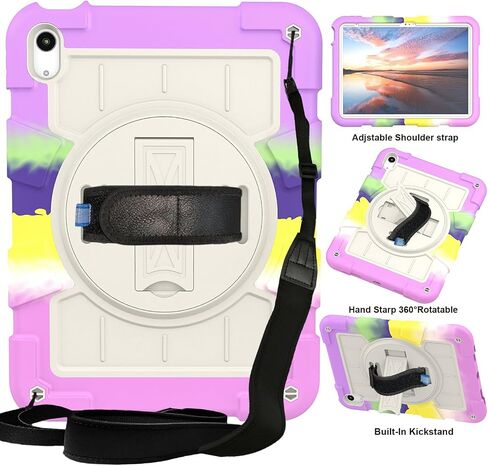Tablet Travel Rugged Rugged Frackproof Hybrid Case المتوافقة مع iPad (2022)/10th Gen 2022 10.9 بوصة مع حماية حزام الكتف 3 360 ° ل iPad (2022)/10th Gen 2022 10.9 in Kuwait