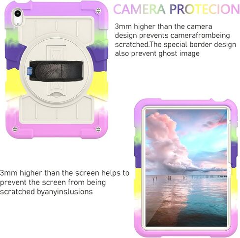 Tablet Travel Rugged Rugged Frackproof Hybrid Case المتوافقة مع iPad (2022)/10th Gen 2022 10.9 بوصة مع حماية حزام الكتف 3 360 ° ل iPad (2022)/10th Gen 2022 10.9 in Kuwait