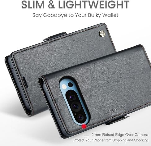 حقيبة محفظة لـ Google Pixel 10 Pro XL ، حالة الوجه المغناطيسي مع حامل بطاقة حظر RFID Kickstand للنساء ، Pixel 10 Pro XL Rockproof Detective Phone Cover (Black) in Kuwait