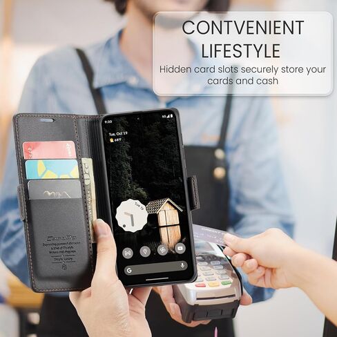 حقيبة محفظة لـ Google Pixel 10 Pro XL ، حالة الوجه المغناطيسي مع حامل بطاقة حظر RFID Kickstand للنساء ، Pixel 10 Pro XL Rockproof Detective Phone Cover (Black) in Kuwait