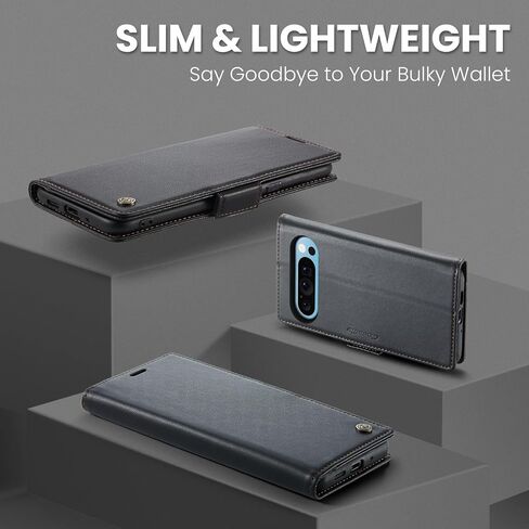 حقيبة محفظة لـ Google Pixel 10 Pro XL ، حالة الوجه المغناطيسي مع حامل بطاقة حظر RFID Kickstand للنساء ، Pixel 10 Pro XL Rockproof Detective Phone Cover (Black) in Kuwait