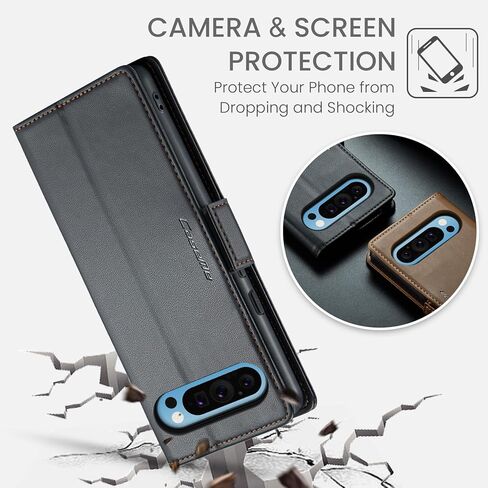 حقيبة محفظة لـ Google Pixel 10 Pro XL ، حالة الوجه المغناطيسي مع حامل بطاقة حظر RFID Kickstand للنساء ، Pixel 10 Pro XL Rockproof Detective Phone Cover (Black) in Kuwait
