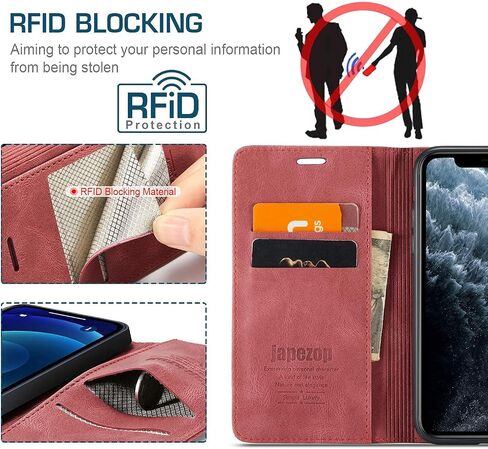 Japezop iPhone 12 Mini Wallet Case مع [RFID حظر] ، حامل البطاقة Kickstand Magnetic ، Flip Leather for iPhone 12 Mini 5.4 Inch (Black) in Kuwait