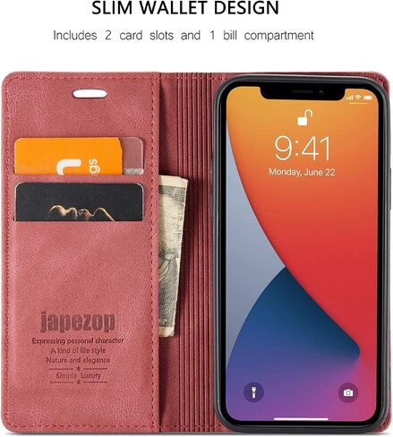 Japezop iPhone 12 Mini Wallet Case مع [RFID حظر] ، حامل البطاقة Kickstand Magnetic ، Flip Leather for iPhone 12 Mini 5.4 Inch (Black) in Kuwait