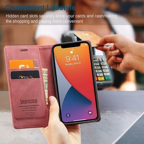 Japezop iPhone 12 Mini Wallet Case مع [RFID حظر] ، حامل البطاقة Kickstand Magnetic ، Flip Leather for iPhone 12 Mini 5.4 Inch (Black) in Kuwait