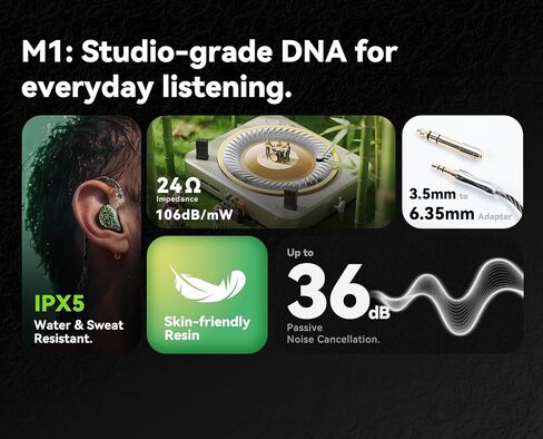 Tipsy M1 in Ear Monitor ، أول حجاب الحاجز الألياف الخيزران في العالم ، 36db PNC ، لوحة راتنجات صديقة للبشرة ، ملائمة آمنة ، DD واحد ، كابل 2-pin القابل للفصل 0.78 مم (بدون ميكروفون ، أزرق) in Kuwait