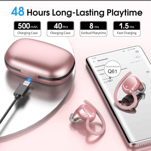 سماعات الأذن اللاسلكية ، Hifi Stereo Sport Bluetooth 5.3 سماعات الرأس مع Earhooks ، سماعات باس عميقة 48 ساعة مع عرض LED ، إلغاء الضوضاء ، سماعات أذن مقاومة للماء IP7 in Kuwait