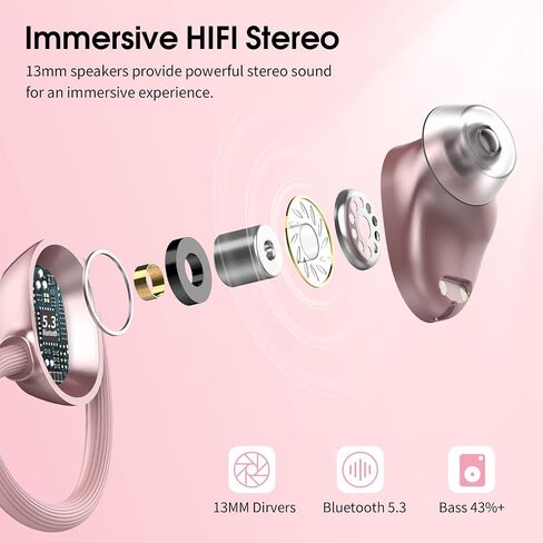 سماعات الأذن اللاسلكية ، Hifi Stereo Sport Bluetooth 5.3 سماعات الرأس مع Earhooks ، سماعات باس عميقة 48 ساعة مع عرض LED ، إلغاء الضوضاء ، سماعات أذن مقاومة للماء IP7 in Kuwait