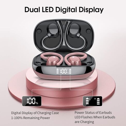 سماعات الأذن اللاسلكية ، Hifi Stereo Sport Bluetooth 5.3 سماعات الرأس مع Earhooks ، سماعات باس عميقة 48 ساعة مع عرض LED ، إلغاء الضوضاء ، سماعات أذن مقاومة للماء IP7 in Kuwait