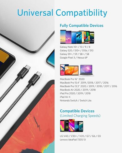 Anker iPhone 16 Charger ، 2-Pack 20W Fast USB C Charger Block ، USB C إلى USB C Cable ، Type-C Charging Cord Charge (10 ft ، 100W) in Kuwait