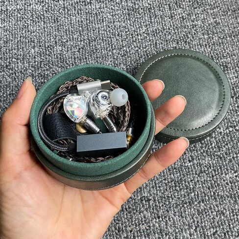 Lightweight and Portable PU Leather Storage Box Suitable for Wired earplugs and in Ear Headphone Storage Protective Cover (Green) in Saudi Arabia