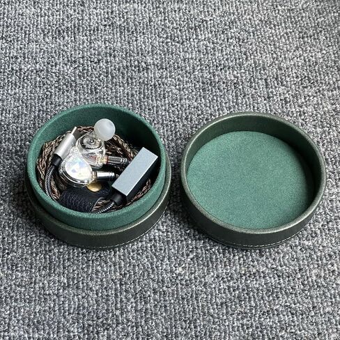 Lightweight and Portable PU Leather Storage Box Suitable for Wired earplugs and in Ear Headphone Storage Protective Cover (Green) in Saudi Arabia