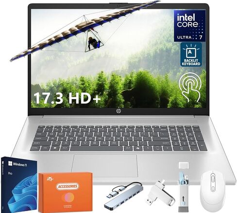 HP 17.3 جهاز كمبيوتر محمول من شاشة اللمس للأعمال التجارية ، Intel Ultra 7 255U حتى 5.2 GHz ، Intel AI Boost ، 64GB DDR5 ، 4TB SSD ، 17.3 "HD+ Touchcreen ، لوحة المفاتيح الخلفية ، Wi-Fi 6 ، Copilot ، Windows 11 Pro ، in Saudi Arabia