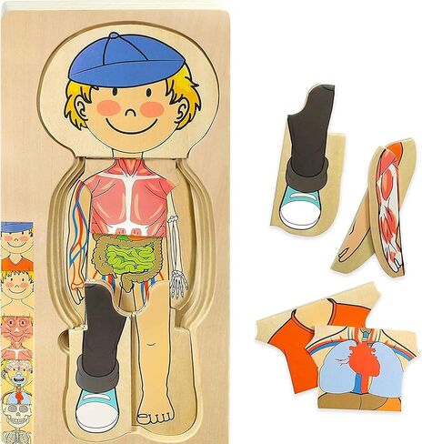 Kidzlane African American Boy Wooden My Body Puzzle for Toddlers & Kids - 29 Piece Girls Anatomy Puzzle Kid Play Set - Anatomy for Kids, Skeleton Toys for Kids Ages 3 Plus in Kuwait