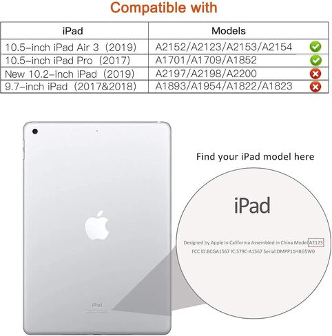 حالة LRCXL لـ iPad Air 3rd Generation 10.5 بوصة 2019 / iPad Pro 10.5 "2017-360 REGANTATION SMART SMART SMART مع ميزة النوم / الاستيقاظ التلقائي (أسود) in Kuwait