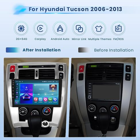 2+64g راديو لـ Hyundai Tucson 2006-2013 Android 13 Carplay Car Stereo 10.1 '' HD Touch Screen متوافق مع Android Auto AHD Camera Bluetooth GPS WiFi FM RDS in Kuwait