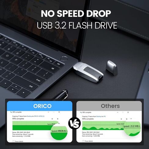 ORICO 405 MB/s Flash Drive 128GB, Memory Stick USB3.2 Reading Thumb Drive with Keychain USB Flash Drive Metal USB Drive Data Storage Compatible with Computer/Laptop（UFSD） in Saudi Arabia