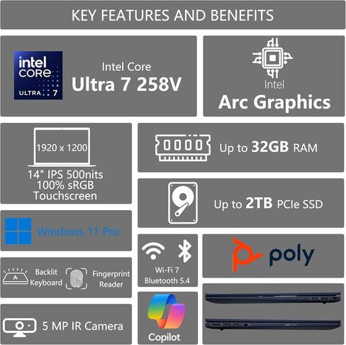 HP EliteBook X G1i AI Laptop | 14" WUXGA IPS Touchscreen | Intel 8-Core Ultra 7 258V (NPU Up to 47 Tops) | 32GB RAM 1TB SSD | Copilot+ PC for Creator Business Professional Win11 Pro w/DLCA Accessory in Saudi Arabia