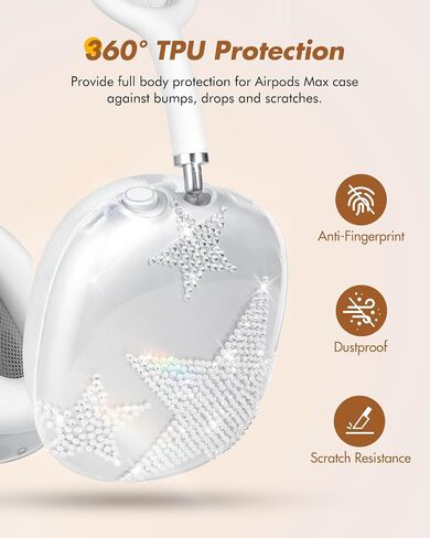 Joyleop for AirPods Max Case - متين صعبًا لأغطية AirPods Max ، وعلاج سماعات الرأس الواضحة اللطيفة مع أحجار الراين اللزجة ، والملحقات الأساسية جدًا لسماعات الرأس ، والدب. in Kuwait