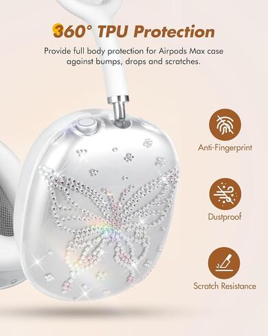 Joyleop for AirPods Max Case - متين صعبًا لأغطية AirPods Max ، وعلاج سماعات الرأس الواضحة اللطيفة مع أحجار الراين اللزجة ، والملحقات الأساسية جدًا لسماعات الرأس ، والدب. in Kuwait