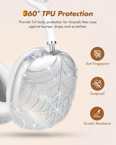 Joyleop for AirPods Max Case - متين صعبًا لأغطية AirPods Max ، وعلاج سماعات الرأس الواضحة اللطيفة مع أحجار الراين اللزجة ، والملحقات الأساسية جدًا لسماعات الرأس ، والدب. in Kuwait