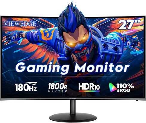 Curved Gaming Monitor 27 inch 180Hz, FHD 1080P VA Screen 1800R Computer Monitor, 1ms with FreeSync, Low Motion Blur, DisplayPort, HDMI Monitor, Built-in Speakers in Saudi Arabia