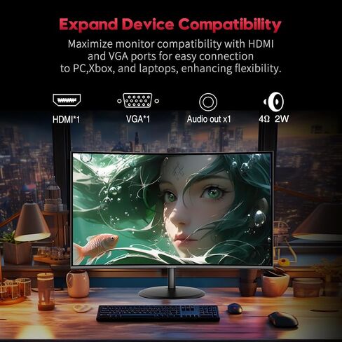 Curved Gaming Monitor 27 inch 180Hz, FHD 1080P VA Screen 1800R Computer Monitor, 1ms with FreeSync, Low Motion Blur, DisplayPort, HDMI Monitor, Built-in Speakers in Saudi Arabia