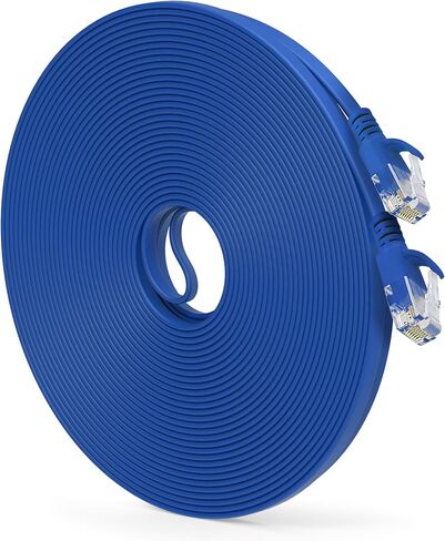 GEERIT CAT6 Ethernet Cable 50 FT (1 pack) كبل شبكة الإنترنت المسطح ، حبال التصحيح CAT6 ، كابل Cat6 ، كابل Cat 6 ، Cat 6 Ethernet Cable ، RJ45 موصلات لجهاز التوجيه ، المودم - الأزرق 50 قدمًا in Kuwait
