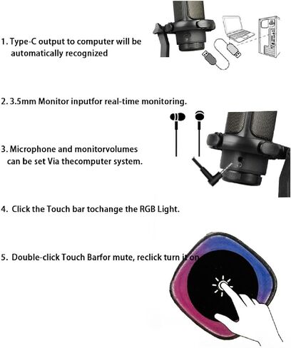VBESTLIFE GAMING MICROPHONE USB للكمبيوتر الشخصي ، ميكروفون مكثف القلب مع مرشح و RGB Touch Control ، نوع USB C للبث ، البودكاست ، الألعاب in Saudi Arabia