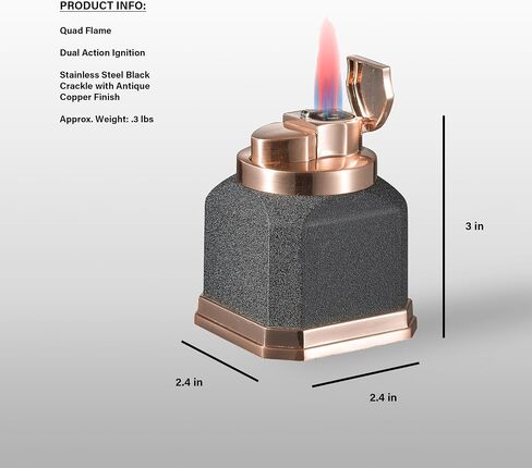 Visol Redferno Torch Quad Flame Refillable Gas Butane Lighter, Antique Metal Finish Windproof Adjustable Flame Table Lighter (Shipped Without Butane) in Saudi Arabia