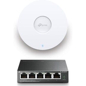 TP-LINK EAP610 & TL-SG1005P Bundle | Omada True Wi-Fi 6 Ultra-Slim Wireless Access Point w 5 Port Gigabit PoE Switch, 4 PoE+ Ports @65W for Seamless Business Office Mesh Roaming WPA3, MU-MIMO in Kuwait