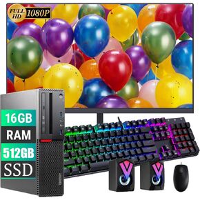 Lenovo ThinkCentre M800 SFF Desktop Computer with 24" FHD Monitor, Intel Core i5-6500 3.2GHz, 16GB DDR4 RAM, 512GB SSD, RGB Keyboard and Speakers, WiFi, BT, Windows 11 Pro (Renewed) in Kuwait