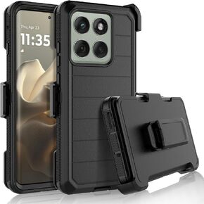 حالة NJJEX الوعرة لـ Moto Edge 2025 ، لحالة Motorola Edge 2025 مع حزام حزام حزام ، واقي كامل الجسم قفل الصدمات دوارة دوارة حافظة Kickstand Hard Phone Cover [Orange] in Kuwait