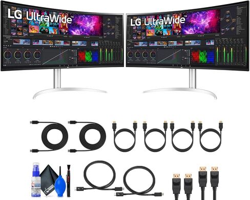 LG 2 X Ultrawide 40WP95C-W (5120 x 2160) 39.7 "21: 9 Curved Freesync 5K2K HDR IPS Monitor (40WP95C-W) + KINING KIT + 2 X USBC Cable + 2 x HDMI Cable in Saudi Arabia