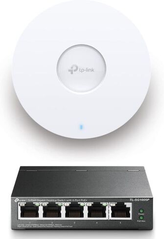 TP-LINK EAP610 & TL-SG1005P Bundle | Omada True Wi-Fi 6 Ultra-Slim Wireless Access Point w 5 Port Gigabit PoE Switch, 4 PoE+ Ports @65W for Seamless Business Office Mesh Roaming WPA3, MU-MIMO in Saudi Arabia