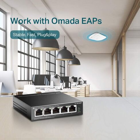 TP-LINK EAP610 & TL-SG1005P Bundle | Omada True Wi-Fi 6 Ultra-Slim Wireless Access Point w 5 Port Gigabit PoE Switch, 4 PoE+ Ports @65W for Seamless Business Office Mesh Roaming WPA3, MU-MIMO in Saudi Arabia