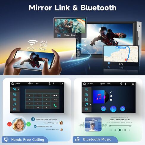 Radio Double Din Car Stereo مع Carplay Android Auto ، 7 بوصة HD شاشة تعمل باللمس مستقبلات الصوت مع Bluetooth ، كاميرا نسخ احتياطي HD ، FM ، رابط المرآة ، USB/Type C/TF/AUX/SWC in Kuwait