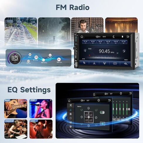 Radio Double Din Car Stereo مع Carplay Android Auto ، 7 بوصة HD شاشة تعمل باللمس مستقبلات الصوت مع Bluetooth ، كاميرا نسخ احتياطي HD ، FM ، رابط المرآة ، USB/Type C/TF/AUX/SWC in Kuwait