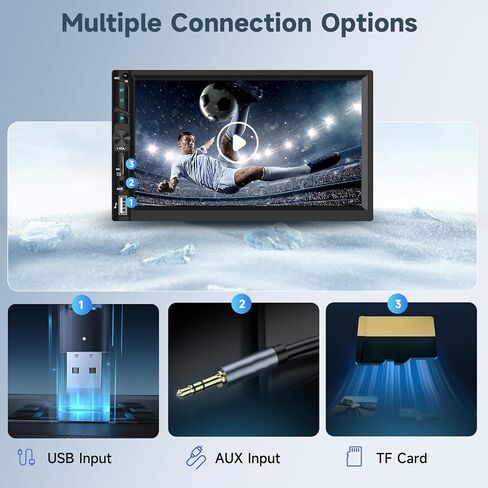 Radio Double Din Car Stereo مع Carplay Android Auto ، 7 بوصة HD شاشة تعمل باللمس مستقبلات الصوت مع Bluetooth ، كاميرا نسخ احتياطي HD ، FM ، رابط المرآة ، USB/Type C/TF/AUX/SWC in Kuwait