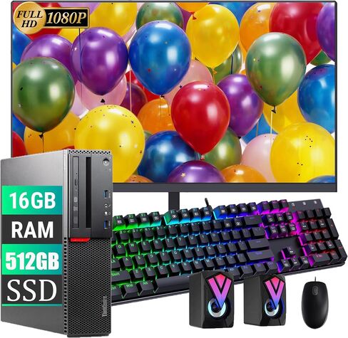 Lenovo ThinkCentre M800 SFF Desktop Computer with 24" FHD Monitor, Intel Core i5-6500 3.2GHz, 16GB DDR4 RAM, 512GB SSD, RGB Keyboard and Speakers, WiFi, BT, Windows 11 Pro (Renewed) in Kuwait