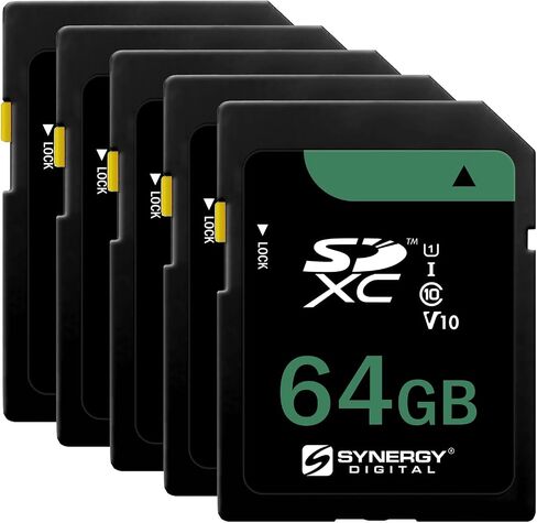 Synergy Digital 64GB Secure Digital SDXC UHS-I Memory Cards, Compatible with Nikon COOLPIX B500 Digital Camera - Class 10, U1, 100MB/s, 300 Series - Pack of 5 in Saudi Arabia