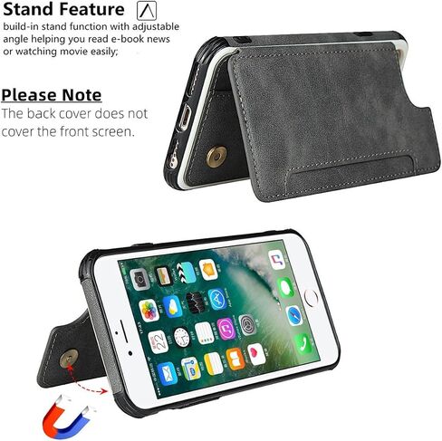 حافظة iCoverCase iPhone 8 Plus/7 Plus/6s Plus/6 Plus مع حامل فتحات للبطاقات وحزام معصم مصنوع من جلد البولي يوريثان الفاخر بمسند مغناطيسي وغطاء مقاوم للصدمات 5.5 بوصة (كاكي) in Kuwait